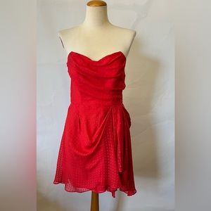 Shoshanna Red Swiss Dot Silk Strapless Mini Dress